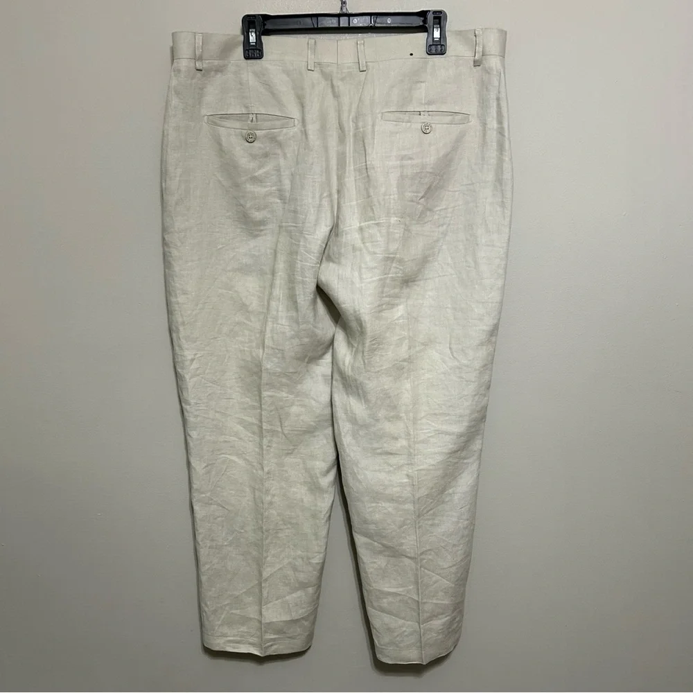 Havana Nines 100% Linen Dress Pants 40 Beige Tan Flat Front Casual‎ Resort Vacay